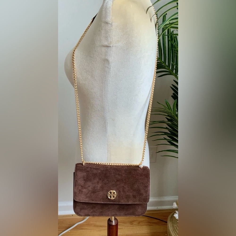 NWT TORY BURCH SUEDE & LEATHER SHOULDER/CROSSBODY BAG DARK COCOA - Picture 6 of 12